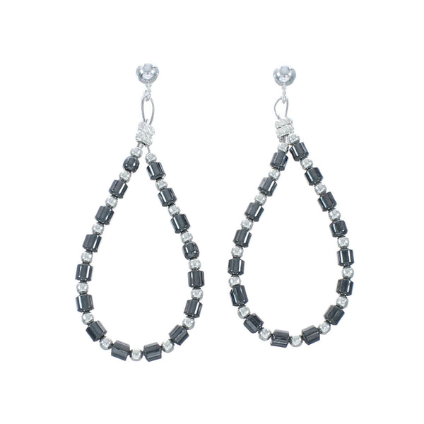 Sterling Silver Hematite Bead Post Dangle Earrings X10281